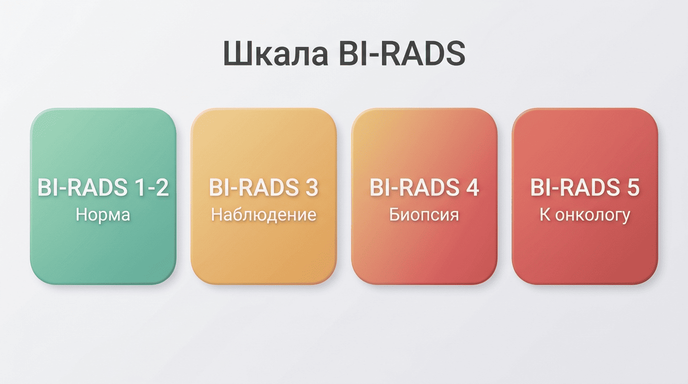 Шкала BI-RADS от нормы до высокой вероятности рака
