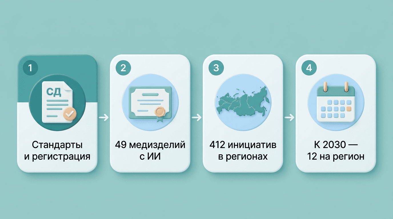 Госвнедрение ИИ: стандарты, 49 медизделий, 412 инициатив, план к 2030