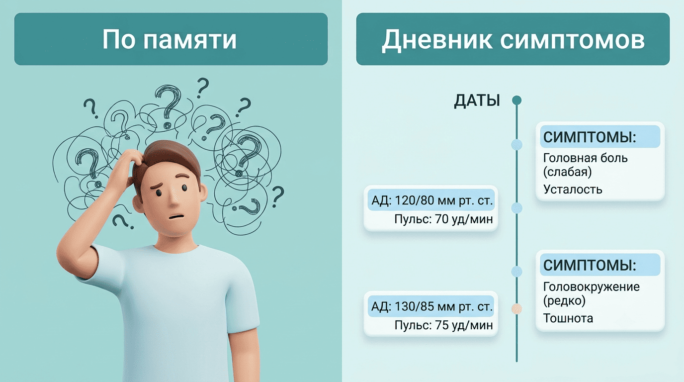 Сравнение: рассказ по памяти против структурированного дневника симптомов