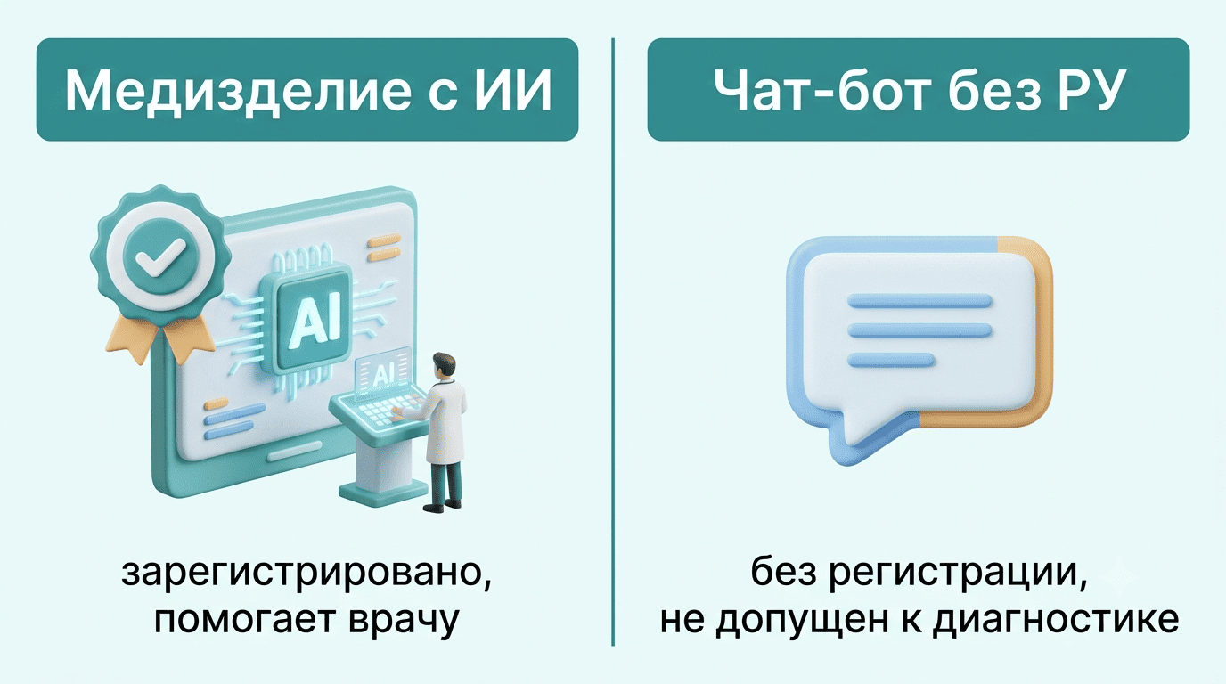 Сравнение: зарегистрированное медизделие с ИИ помогает врачу против обычного чат-бота без регистрационного удостоверения