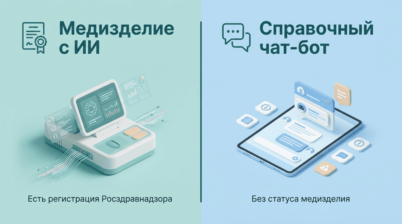 Сравнение: медизделие с ИИ с регистрацией Росздравнадзора и справочный чат-бот без статуса