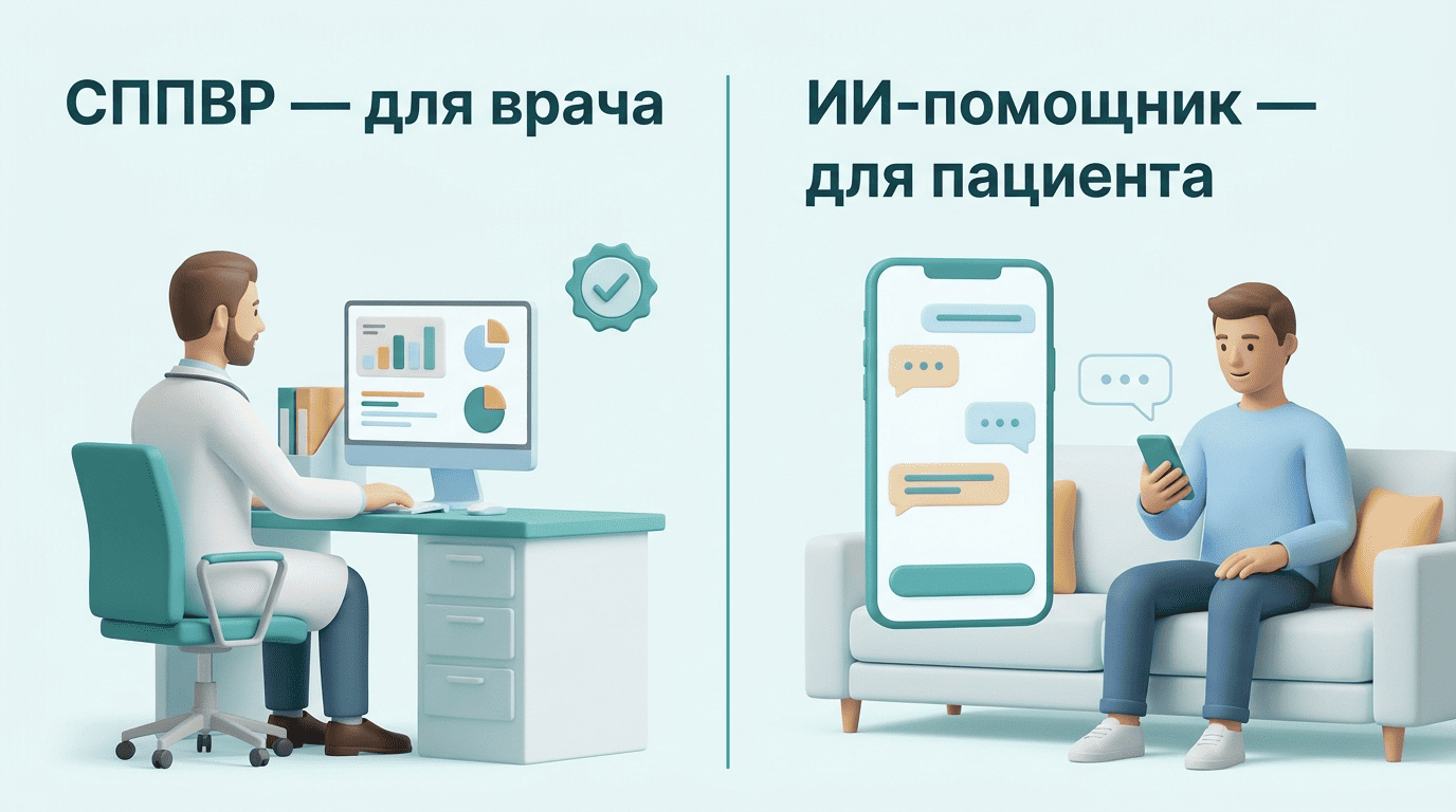 Сравнение: клиническая СППВР для врача и справочный ИИ-помощник для пациента