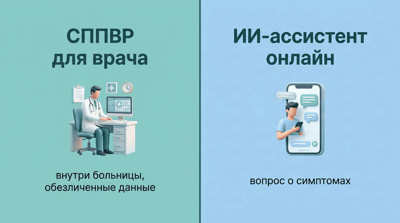 Сравнение: СППВР для врача внутри больницы и ИИ-ассистент онлайн для пациента
