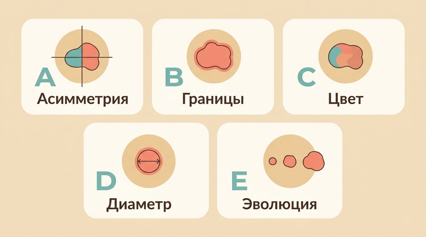Правило ABCDE: асимметрия, границы, цвет, диаметр, эволюция — пять признаков меланомы