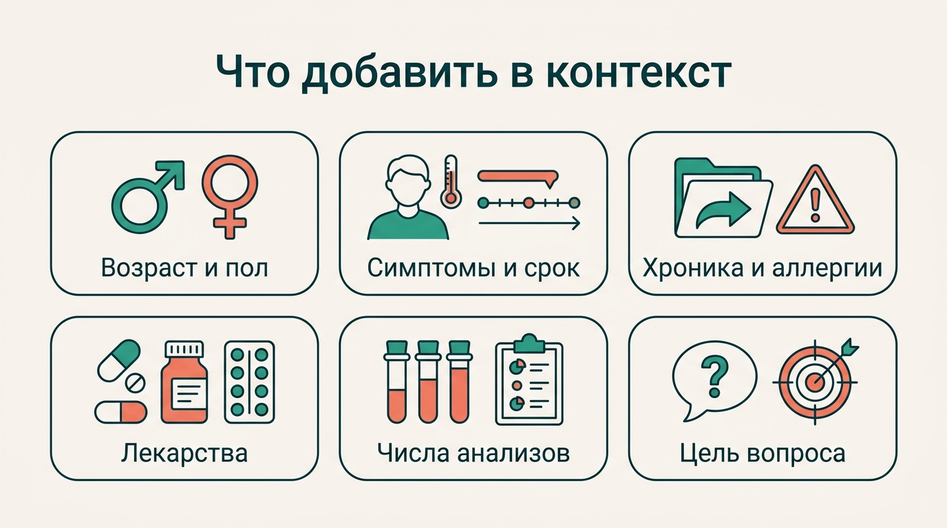 Чеклист: что добавить в контекст запроса к ИИ-врачу