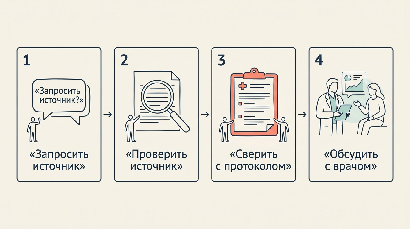 Чек-лист из четырёх шагов проверки ответа ИИ-врача