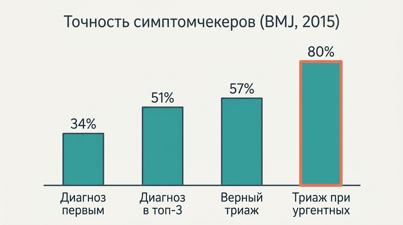 Столбчатая диаграмма точности симптомчекеров по данным BMJ 2015