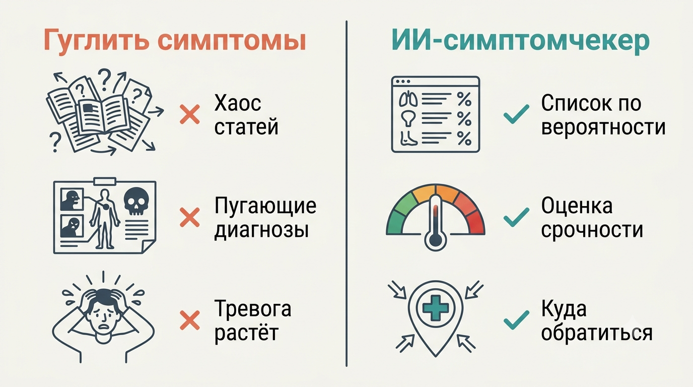 Сравнение: гугление симптомов против ИИ-симптомчекера