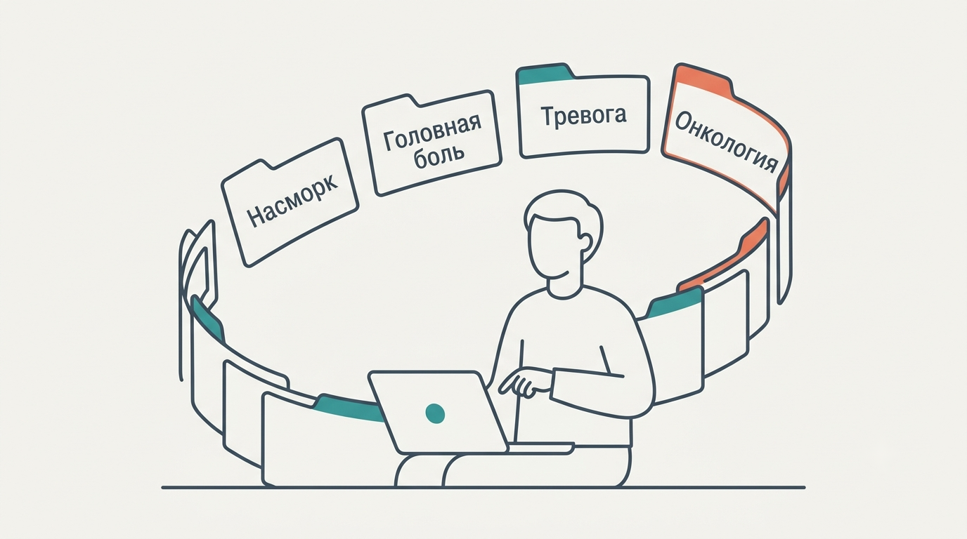 Иллюстрация киберхондрии: тревога растёт по мере поиска симптомов в интернете